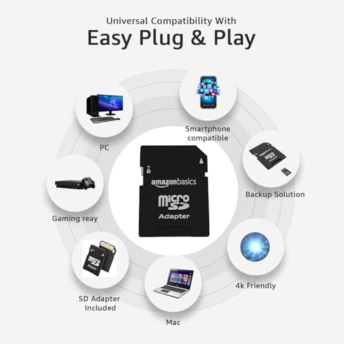 Amazon Basics 64 GB Micro SD Card with Adapter | Upto 120 MB/s | Class 10 | U1, C10, V10 Speed Classes