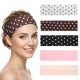 HJZHII 5Pcs Polka Dot Headband for Women, Classic Polka Dot Fabric Headband Non Slip Wide Elastic Headbands Soft Fabric Hair Bands Yoga Workout Hair Accessory for Women Yoga Workout and Daily Fashion