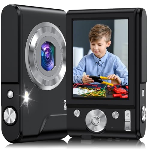 Digital Camera, 1080P Kids Digital Camera with 16X Digital Zoom, Flashlight, Compact Digital Point and Shoot Camera for Kids Children Boys Girls Beginners, 2 Batteries, Date Stamp, Black