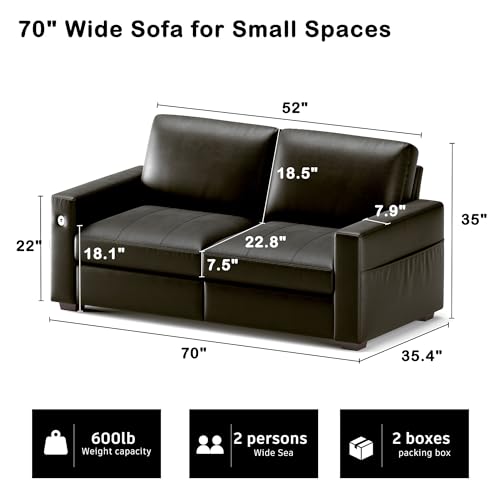 Image of Hanherry Faux Leather 70 inch Sofa for Living Room, Modern Comfy Couch with Medium Firm Seat Cushion, Removable Cover,Wide Armrest,USB /Type-C Port,Couches for Small Space,Apartment