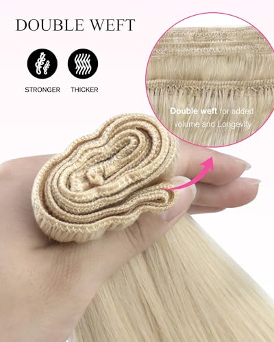 Image of YoungSee Weft Hair Extensions Human Hair Platinum Blonde Sew in Hair Extensions Dyable Blonde Hair Extension Weft for Natural Volume and Full Coverage 18 Inch 100g