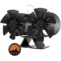 Ventilador Chimenea Ventilador de estufa de leña, ventilador de chimenea con termómetro magnético, motores silenciosos, ventilador de estufa de leña alimentado por calor para estufa de leña/pellets/leña