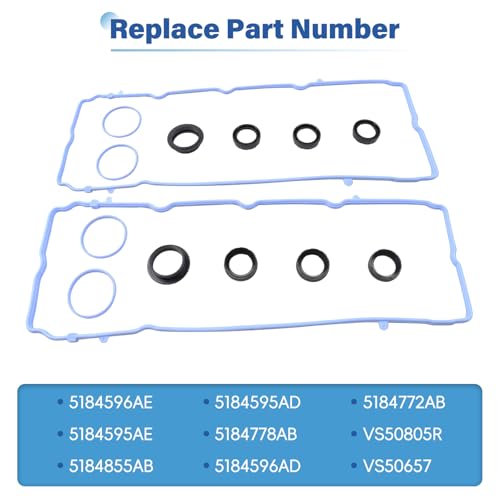 Image of VS50805R Valve Cover Gasket Set, Compatible with Dodge 2011-2020 Avenger Challenger Durango Caravan Journey Ram ProMaster 1500 2500 3500, Grand Cherokee Wrangler Replace 5184596AE (VS50805R)