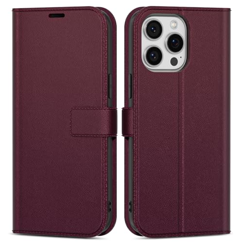 Étui portefeuille iPhone 15 Pro Max oakxco en cuir fin à rabat