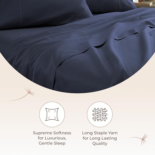 Image of Certified Organic Full Flat Sheet Only - 100% Organic Cotton Top Sheet with Luxurious Soft and Breathable 300 Thread Count Sateen Weave Finish - GOTS & Fairtrade Certified (Navy, Full)