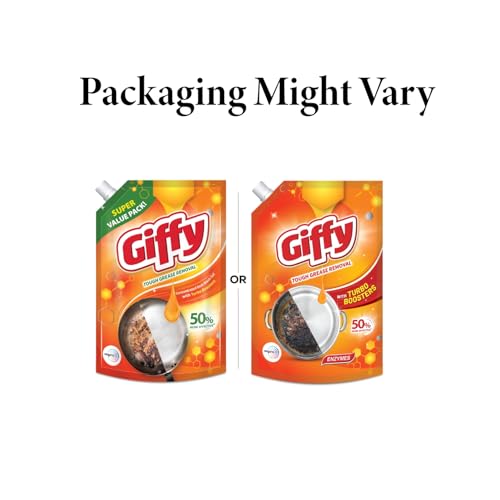 Image of Giffy Liquid Dishwash Gel 900ml (Pack of 2) | Enzymes | 50% More Effective | Tough Grease Removal Expert | Turbo Boosters | Mild fragrance | Removes Tough Malodour | Hand-Safe