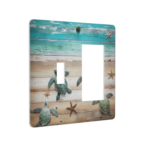 Decorative Outlet Covers Turtle Starfish Beaches Blue Wood Plank 2 Gang 1 Gang Wall Plate Cover Single Toggle Rocker Combo Light Switch Cover Plate Face Plate