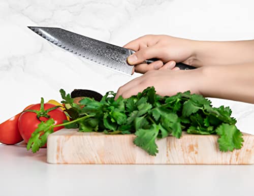 Kimrose Damascus Knife Set - 3Pcs - 67 Layers 10Cr15Comov Alloy Steel - Professional Chef Knife - Black G10 Handle - Razor Sharp Kitchen Knives - With Wooden Magnetic Sheath - Luxury Gift Box #TOP4