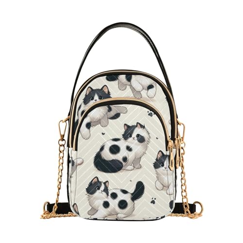 SUABO Crossbody Bag for Women, Lovely White Black Cat Phone Purse Detachable Chain Bag Shoulder Handbag Wallet2
