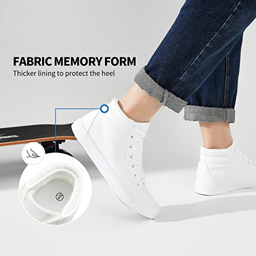 Men's White Canvas High Top Sneakers - Classic Lace-Up Walking Shoes, Light-Weight Soft Casual Tennis Shoes3