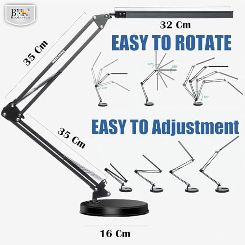 Image of BROLAVIYA Heavy Base LED Desk Lamp Light with Metal arm Table Lamp Stand, 3 Lighting Modes, 360 Degree Spin for Home Office, Desktop, Bedroom, Reading, Study lamp etc