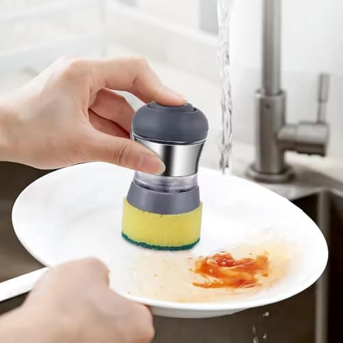 Image of Stainless Steel Kitchen Soap Dispensing Dish Scrubber - Palm Brush for House Cleaning - Durable and Efficient Cleaning Tool (Pack of 1)
