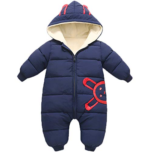 JELEUON Baby Girls Boys One Piece Winter Hooded Ladybug Print Warm Puffer Onesies SnugglyJumpsuit Snowsuit Romper 1-2 Years Navy