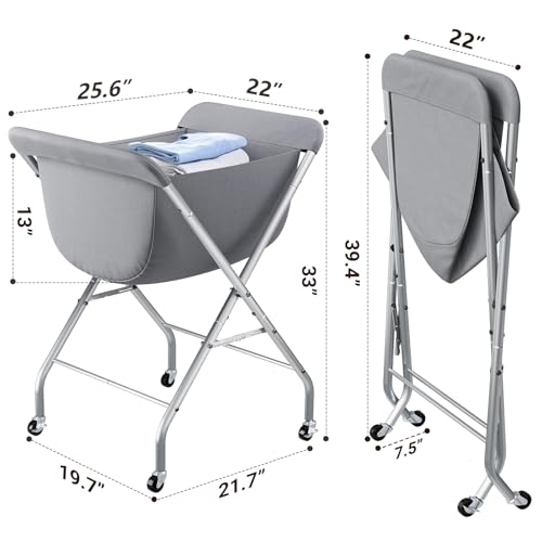 Chariot à linge avec roulettes et freins panier 83cm