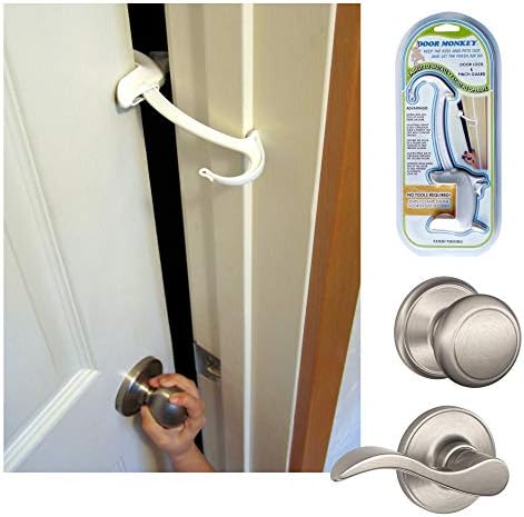 DOOR MONKEY Child Proof Door Lock & Pinch Guard - For Door Knobs & Lever Handles - Easy to Install - No Tools or Tape Required - Baby Safety Door Lock For Kids - Very Portable - Great for Dogs & Cats