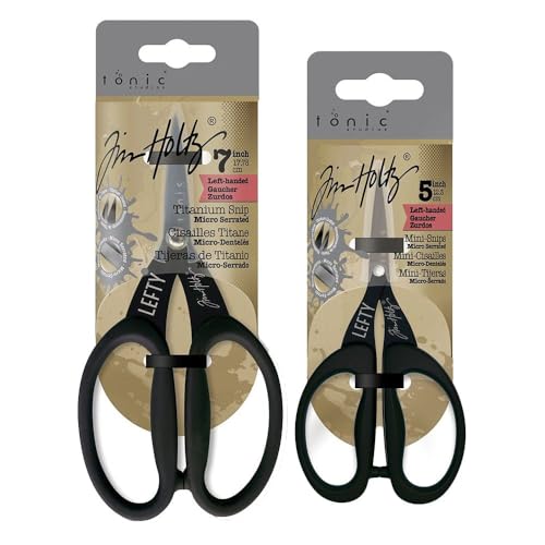 Tonic Studios Tim Holtz – Set di forbici per mancini – Mini cesoie da 12,7 cm e forbici da 17,8 cm – UP6 | Lame in titanio ad alta resistenza | manici comodi | bordo micro-segato | resistente alla