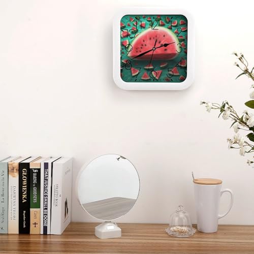 Horloge murale carrée contre le bruit tic-tac 25cm pastèque à pile