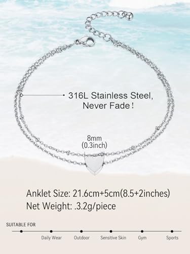 Image of FaithHeart Waterproof Ankle Bracelets for Women, 1 /2 /3Pcs Non Tarnish Stainless Steel Layered Anklet Set Paperclip Figaro Cuban Link Chain Dainty Summer Beach Jewelry Gift Adjustable Size