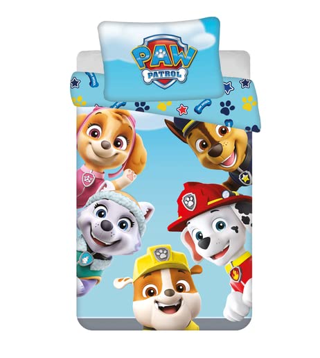 Jerry Fabrics F - Juego de cama (2 piezas), diseño de la Patrulla Canina, reversible, 100 x 135 cm, funda de almohada, 40 x 60 cm, 100% algodón)