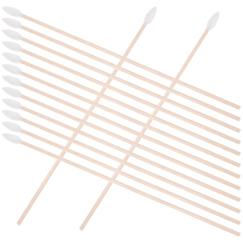 FONDOTIN 100個 のシングルチップ木製綿棒 軽量で快適な柔らかい綿先 精密な作業に適した長い木製スティック メイクやトラベル用に