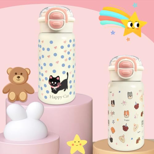 AMFUN Kinder Edelstahl Isolierte Wasserflasche, 500ML Trinkflasche Kinder mit Strohhalm, Kinderflasche Auslaufsicher… – Ansicht 4