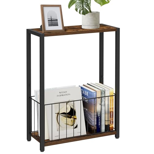 Homleke Narrow Side Table with Magazine Holder, Skinny End Table Perfect for Small Spaces...