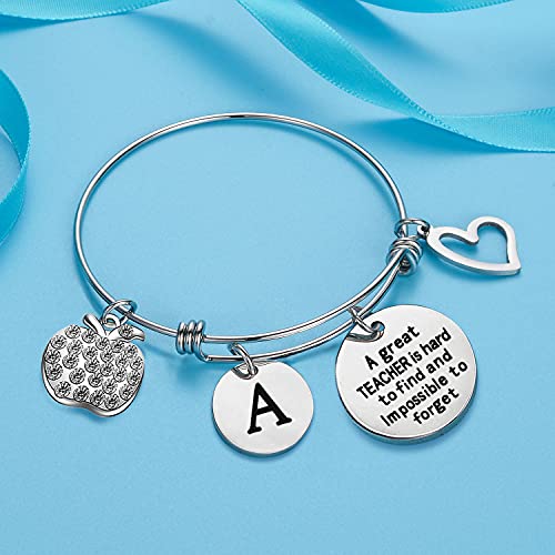 Malyunin Teacher Appreciation Gifts Teacher Initial Bracelet Thank You Teacher Bangle Bracelet Birthday Gift Christmas Gifts For Teacher thumb #2