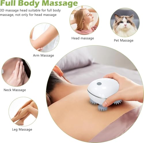 Image of Electric Scalp Massager | Rechargeable Head Care Device with 4 Rotating Kneading Heads, 3 Modes, USB Charging, Waterproof Portable Body Relaxation Tool for Men, Women & Pets