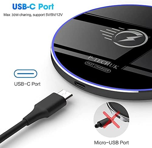 P-TECHUK 15W Fast Charging QI standard Mirrored Wireless Charging Pad Mat for Samsung Galaxy S10 S9 S10 S20 S21 iPhone 8, 11, 12, 13 XR XS (Black)