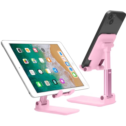 Cell Phone Stand,Adjustable Foldable Phone Stand for Desk Taller iPhone Stand Compatible with All Smart Phone Desk Accessories (Pink)