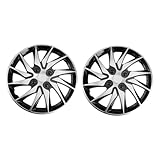 SHERCHPRY 2pcs 14-inch Silver Black Plastic Wheel Hub Caps Car Rim Covers Automotive Hub Center Accessories
