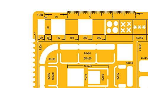 Liquidraw 1:50 Scale Architectural Scale Ruler Drawing Template Stencil Architect Technical Drafting Supplies, Architecture Furniture Design Symbols for House Interior Floor Plan