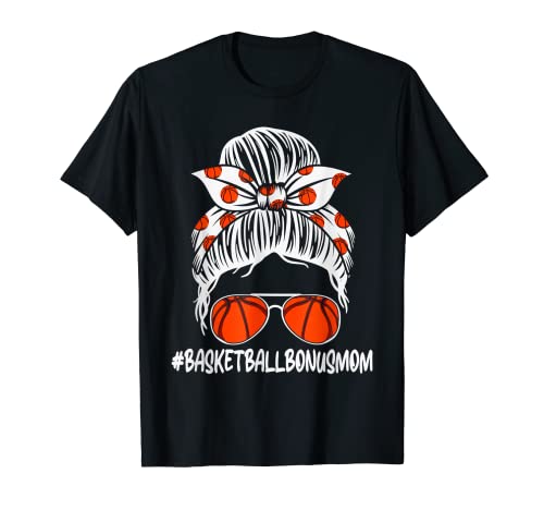 Basketball Bonus Mom Life Leopard Messy Bun Mother's Day T-Shirt