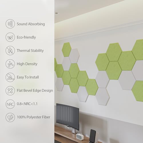 Image of 12 Pack Hexagon Acoustic Panels Self Adhesive Sound Proof Foam(Fruit Green)
