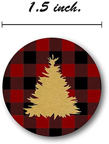 Northwoods Buffalo Plaid Christmas Tree Stickers / 500 Christmas Tags / 1.5" Plaid Holiday Sticker #TOP5