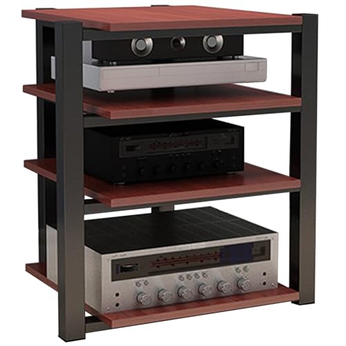 Brązowy, 3-Poziomowy Metalowy Stojak Na Sprzęt Audio-Wideo, Półki Z Płyty Mdf, Centrum Rozrywki, Szafka Stereo Do Salonu, Do Gier, Studia Nagrań – Wszechstronne Rozwiązanie Do Przechowywania