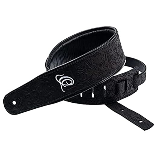 Ortega Guitars Gitarrengurt Länge Verstellbar - Akustik Gitarre / Bass, E-Gitarre, E-Bass - Byzantine Series - Echtleder, Byzantine Black (OSBY-1)