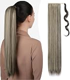 Benehair Cola de Caballo Extensiones 81 cm Largo Liso Coleta Postiza Pelo Natural Postizos de Pelo Natural Sintética Ponytail Extension para Mujeres Rubio Claro Mezclado con Marrón Dorado