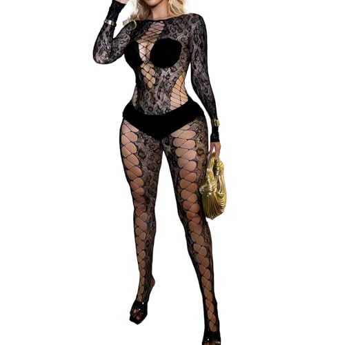 XIUSEMY Léopard Bodystocking Sexy Femme Catsuit Combinaison Imprimé Résille Transparente Babydoll(STBW noir)
