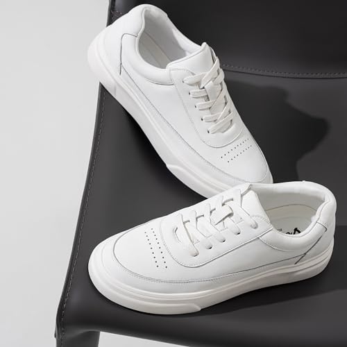Vostey Men's Fashion Sneakers Leather White Shoes for Men Comfortable Mens Casual Shoes2