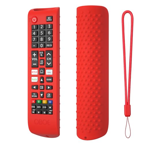 Image of Oboe Silicone Remote Cover - Compatible with Samsung Smart TV BN59-01315 / Foxsky TV /X Electron - Protective Case with Lanyard (F-Red) [Remote NOT Included]