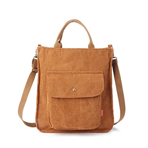 Syrads Bolso bandolera de pana con correa para el hombro para mujer,Marrón Cover