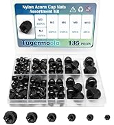 Tugermoola 135PCS Metric Nylon Acorn Cap Nuts Assortment Kit M3 M4 M5 M6 M8 M10 Female Thread Dom...