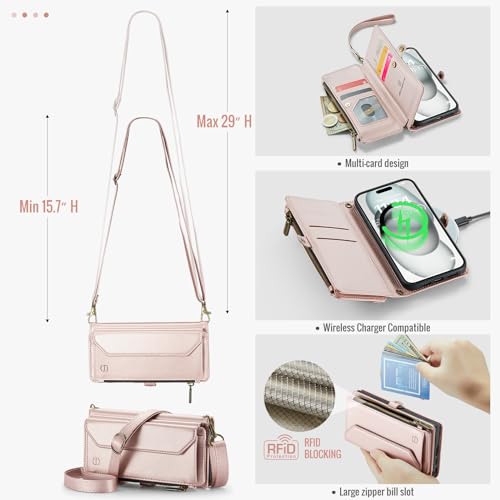 Strapurs for iPhone 15 - Zipper Strap Wallet Case for Women, Rose Gold by Strapurs - Used condition - Image 8