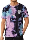 Hardaddy Men's Casual Tie Dye T-Shirts Short Sleeve Round Neck Graphic Tee Rock Band Tee Shirts Purple XXL
