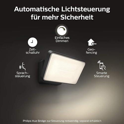 Philips Hue White & Color Ambiance Discover Outdoor Flutlicht (2.250 lm), dimmbare Wandleuchte f&uuml;r das Hue Lichtsystem mit 16 Mio. Farben, smarte Lichtsteuerung &uuml;ber Sprache oder App, schwarz