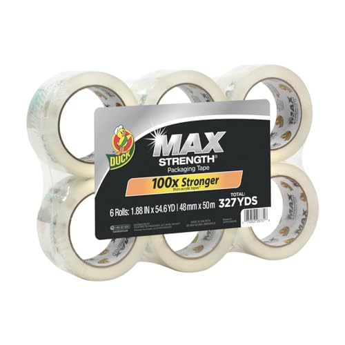 Duck Brand MAX Strength Packing Tape Refill Rolls, 2" Wide, Clear, 6 Rolls - image 1