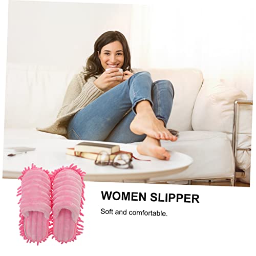 Cabilock 1pair Furry Stripes Floor Cleaning Slippers Detachable Microfiber Mopping Slipper for Women for Effortless Dust and Dirt Removal3