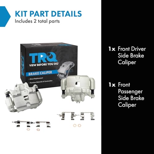 Image of TRQ Front Brake Caliper Set Zinc Coated Brackets Hardware Compatible with 2002-2004 Infiniti I35 2002-2006 Nissan Altima 2002-2003 Maxima