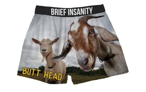 BRIEF INSANITY Comfortable Loose Fit Boxer Shorts | Funny Goat Theme Design Boxers for Men & Women (Butt Head, X-Large)